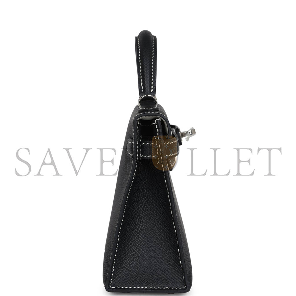 HERMÈS MASTER MINI KELLY II BLACK VERSO EPSOM PALLADIUM HARDWARE (19*12*5.5cm)